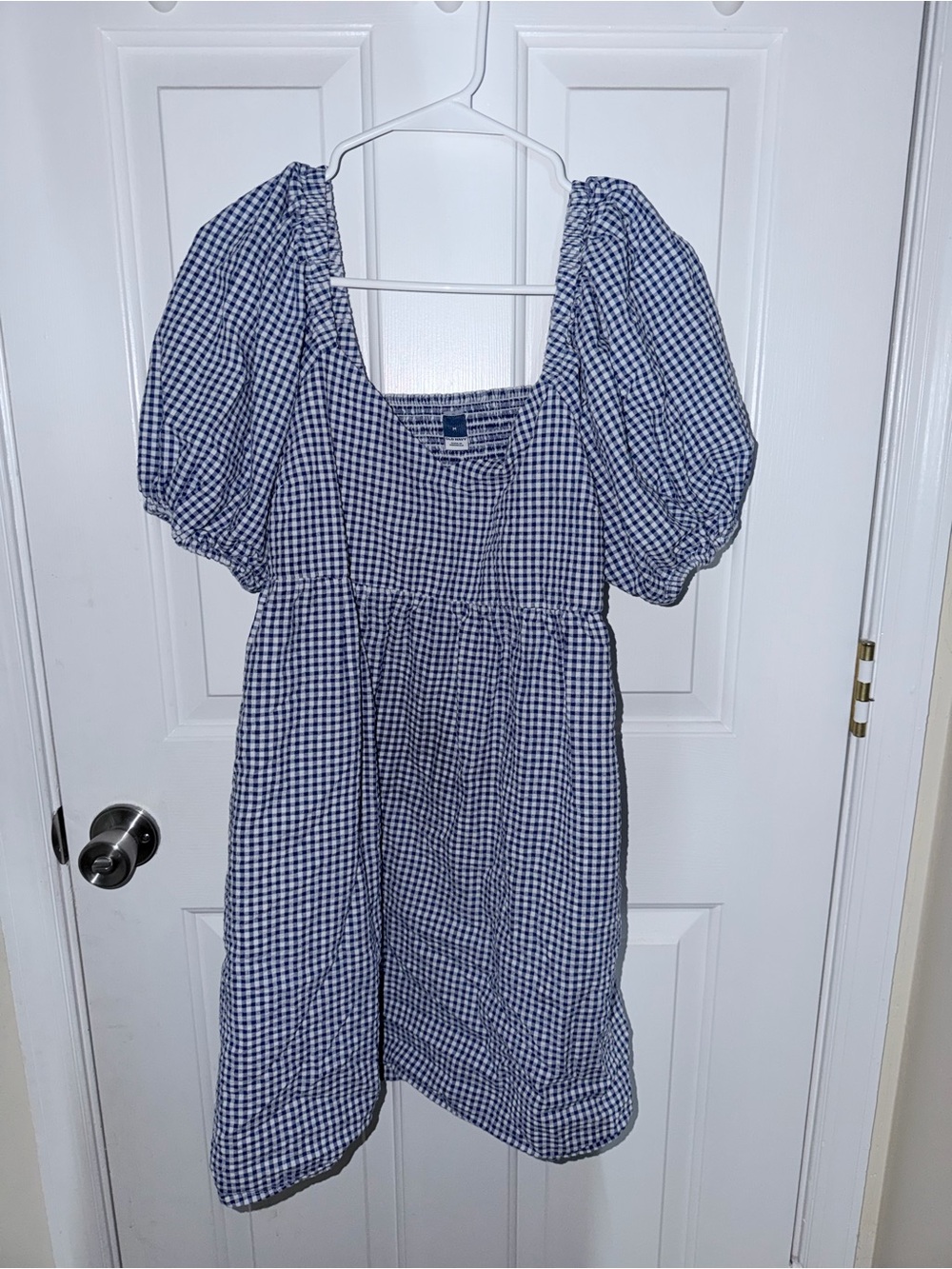 Old Navy Blue Gingham Puff-Sleeve Dress
